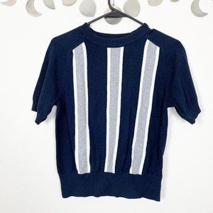 Michael Michael Kors‎ Sz S Navy Short Sleeve Sweater Gray Stripes Preppy Minimal